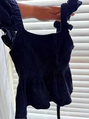 Women’s navy blue Smocked Peplum Tank Top